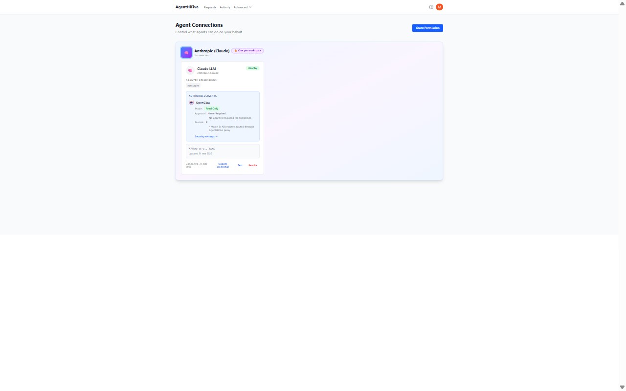 Connections page — view granted permissions and authorized agents