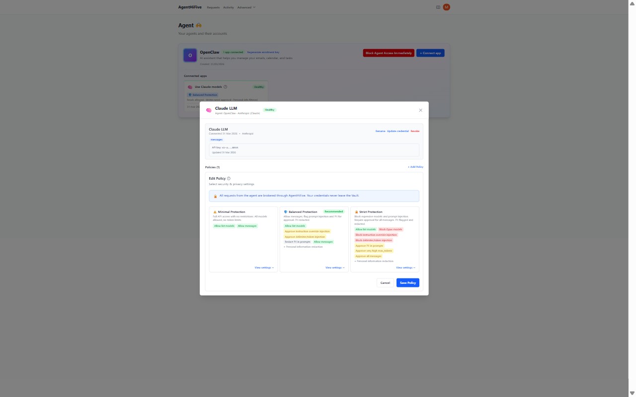 Choose a security level for the connection policy