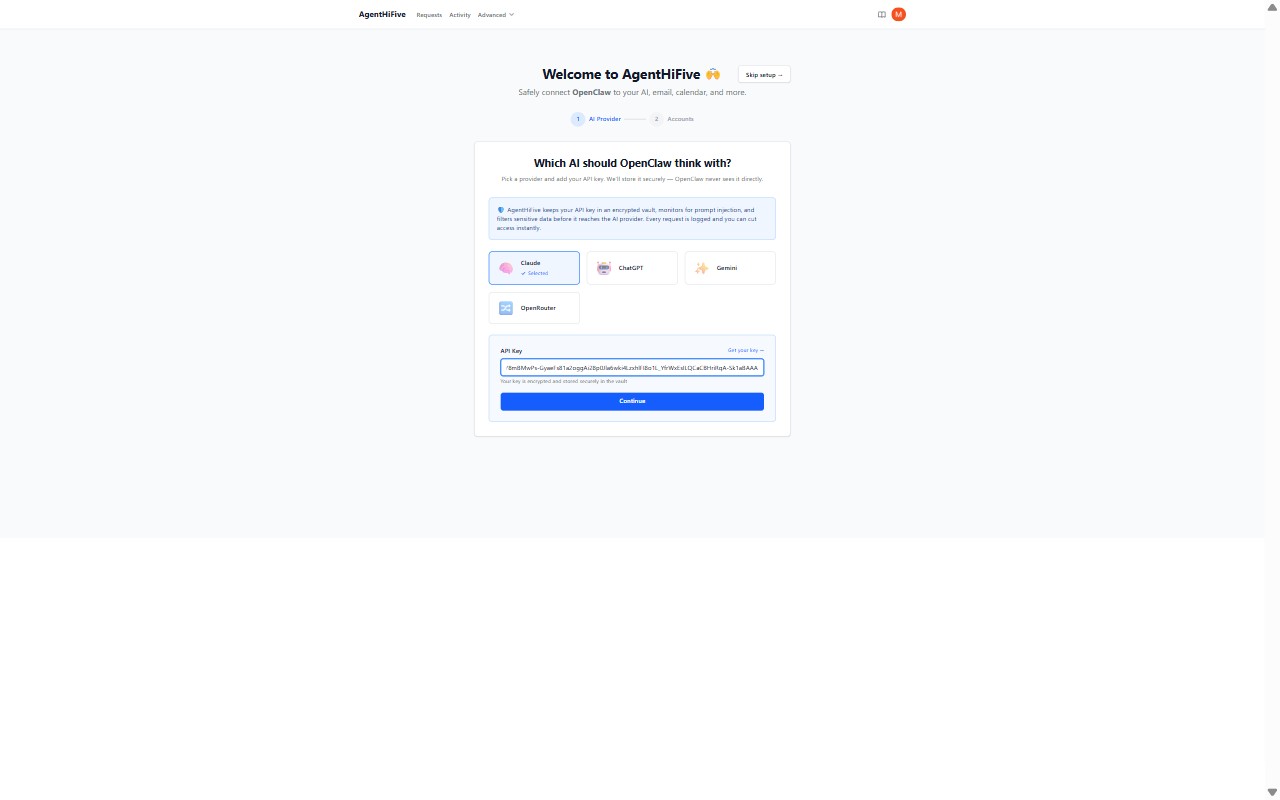 AI provider configured and ready to continue