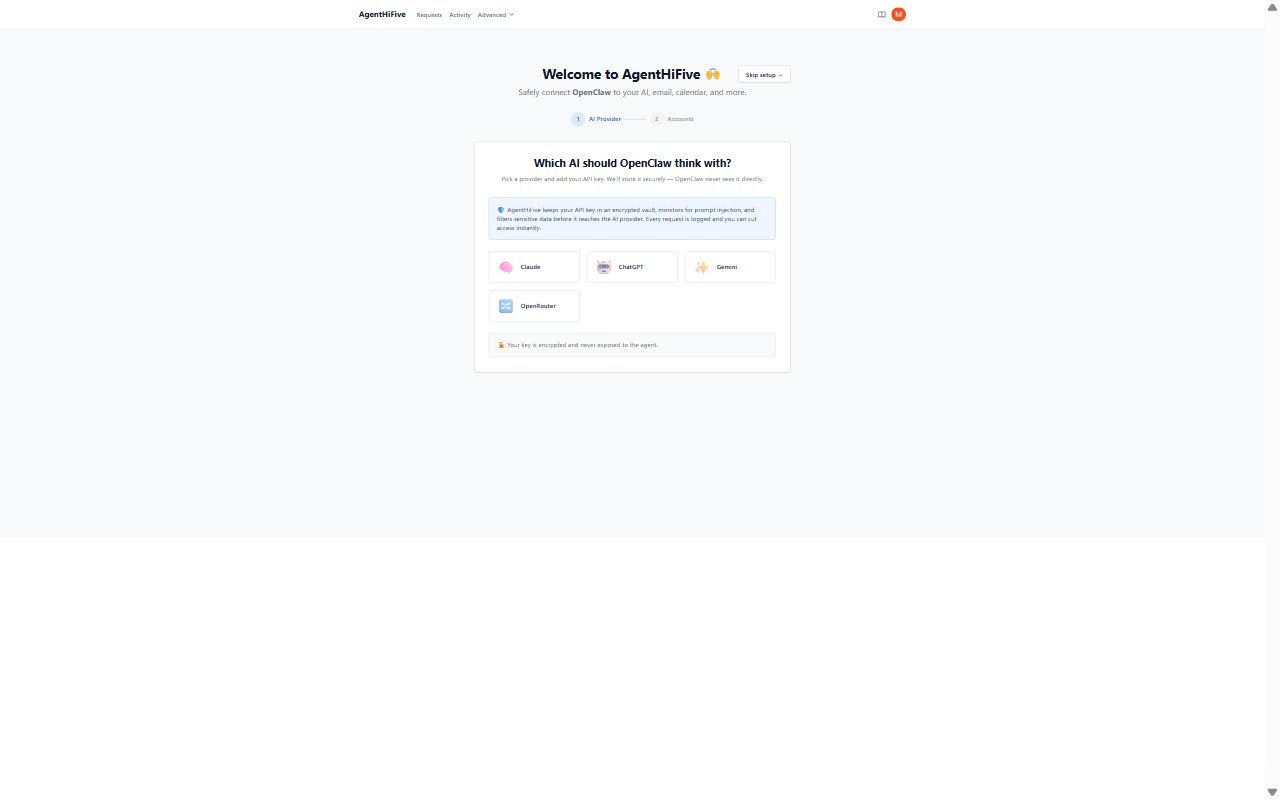Which AI should OpenClaw think with? — pick a provider and enter your API key